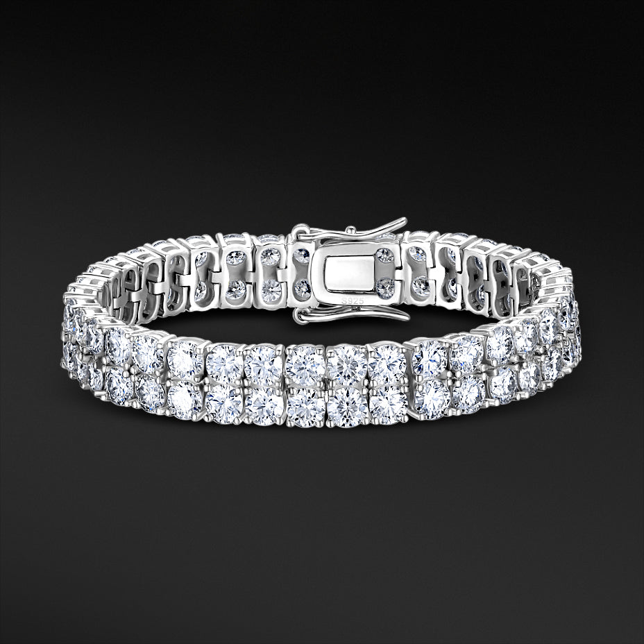 "Moissanite Diamond Cluster Tennis Bracelet - White Gold"