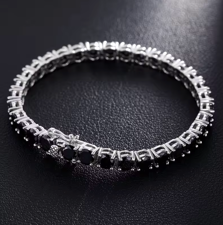 MOISSANITE BLACK DIAMOND TENNIS BRACELET - WHITE GOLD 4MM