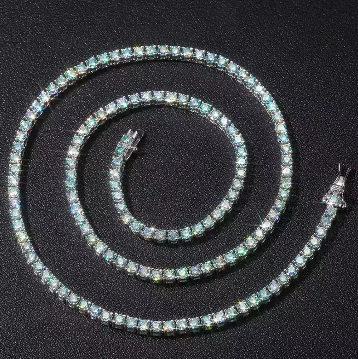 Moissanite Aquamarine Tennis Chain - 4mm White Gold