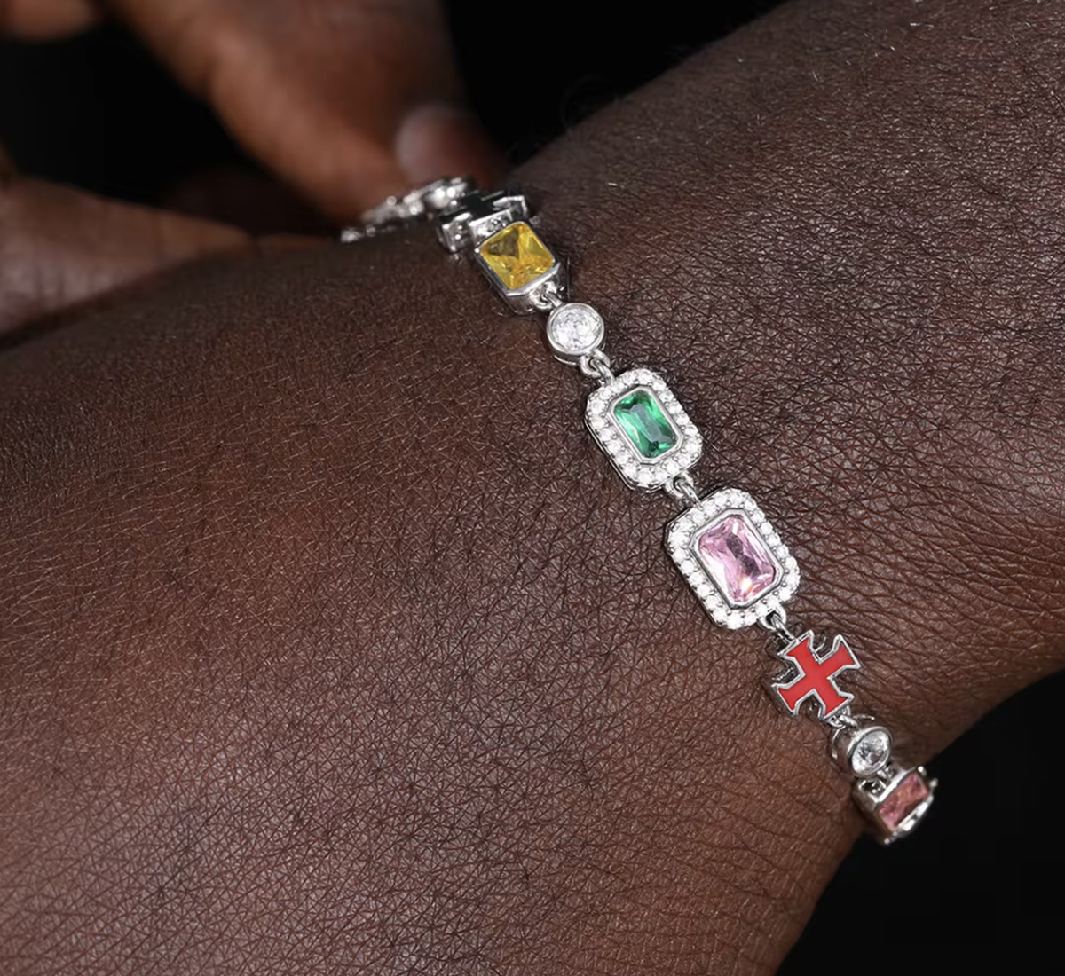 MOISSANITE CROSS & GEMSTONE BRACELET
