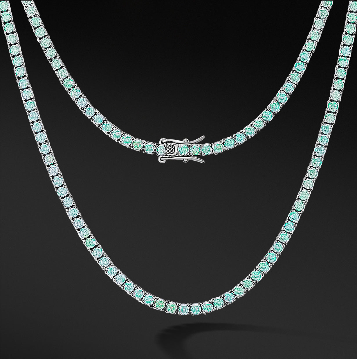 Moissanite Aquamarine Tennis Chain - 4mm White Gold