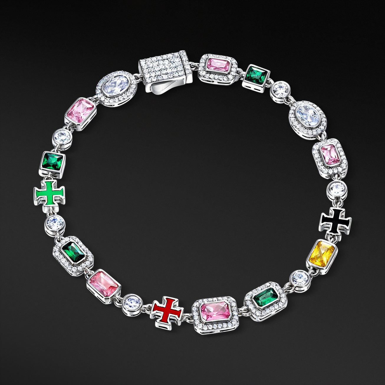MOISSANITE CROSS & GEMSTONE BRACELET