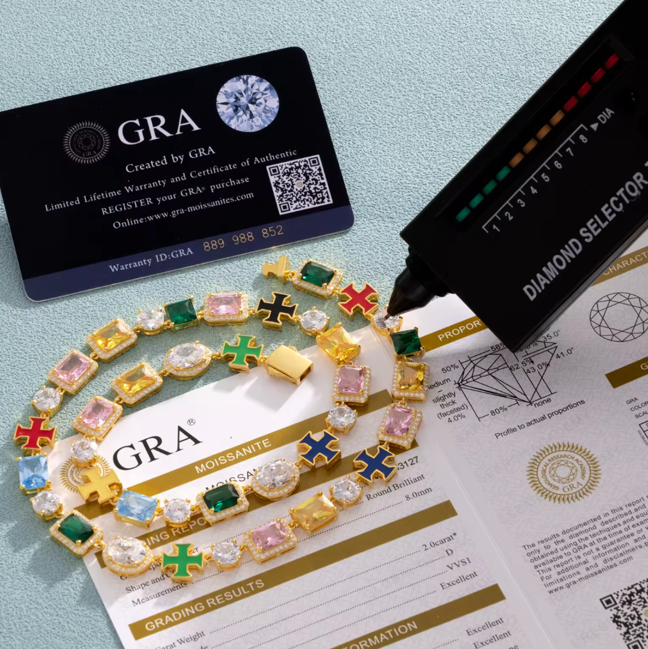 MOISSANITE CROSS & GEMSTONE BRACELET