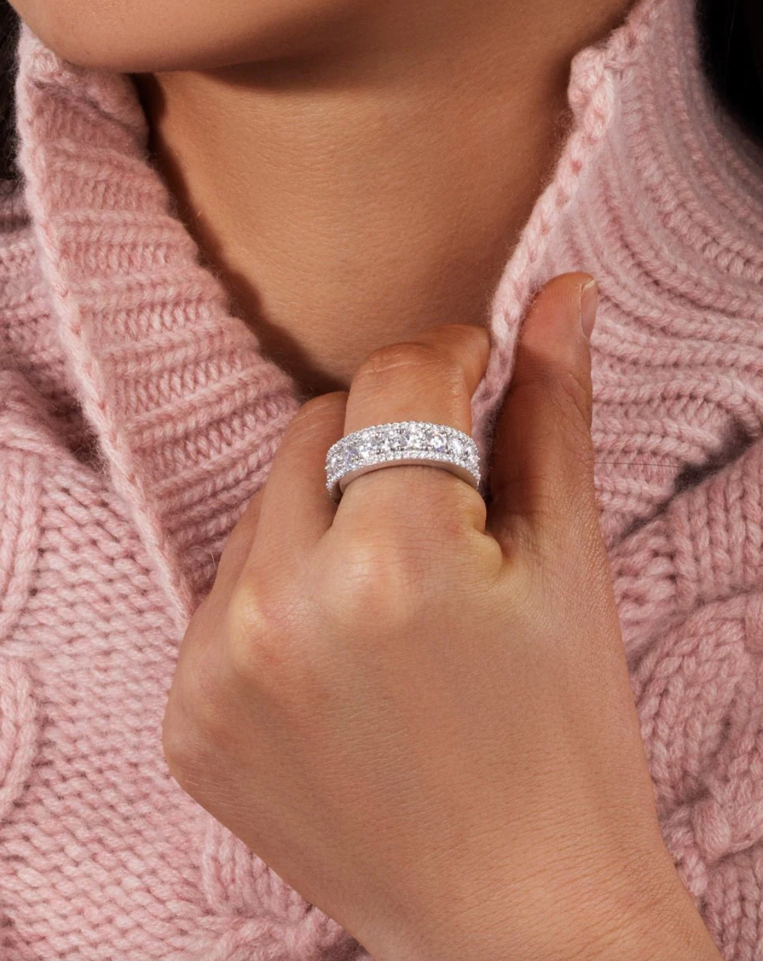 MOISSANITE ICE BAND RING - WHITE GOLD