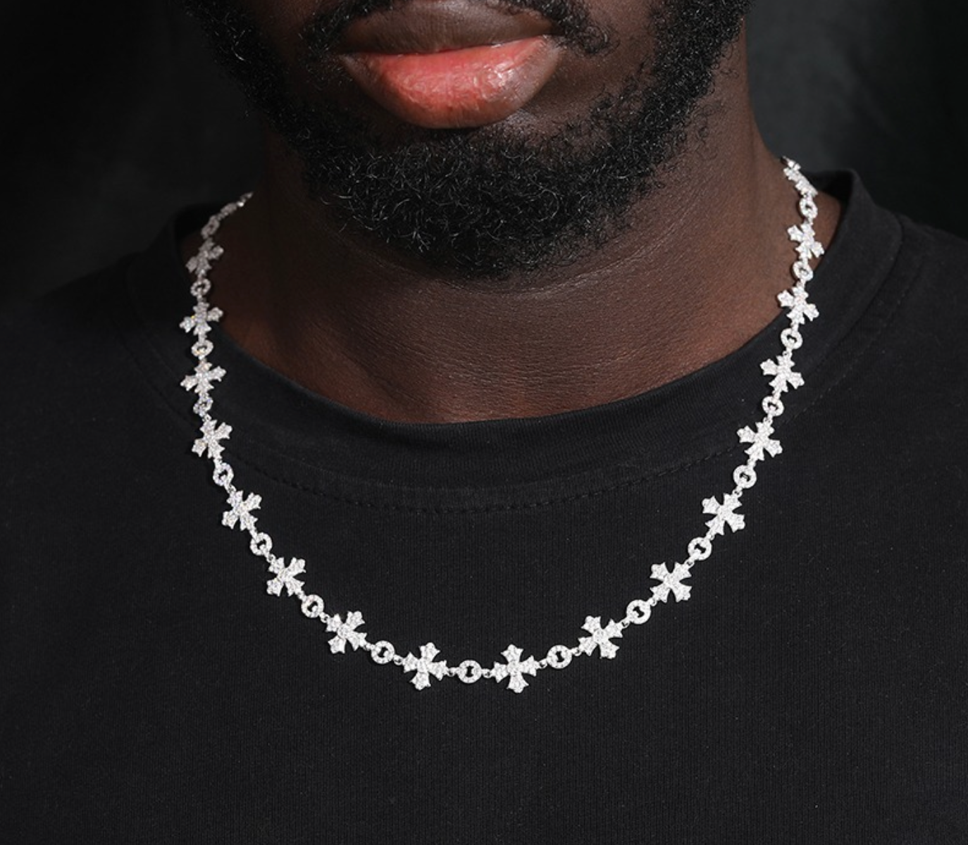 MOISSANITE CROSS LINK CHAIN - WHITE GOLD 12MM