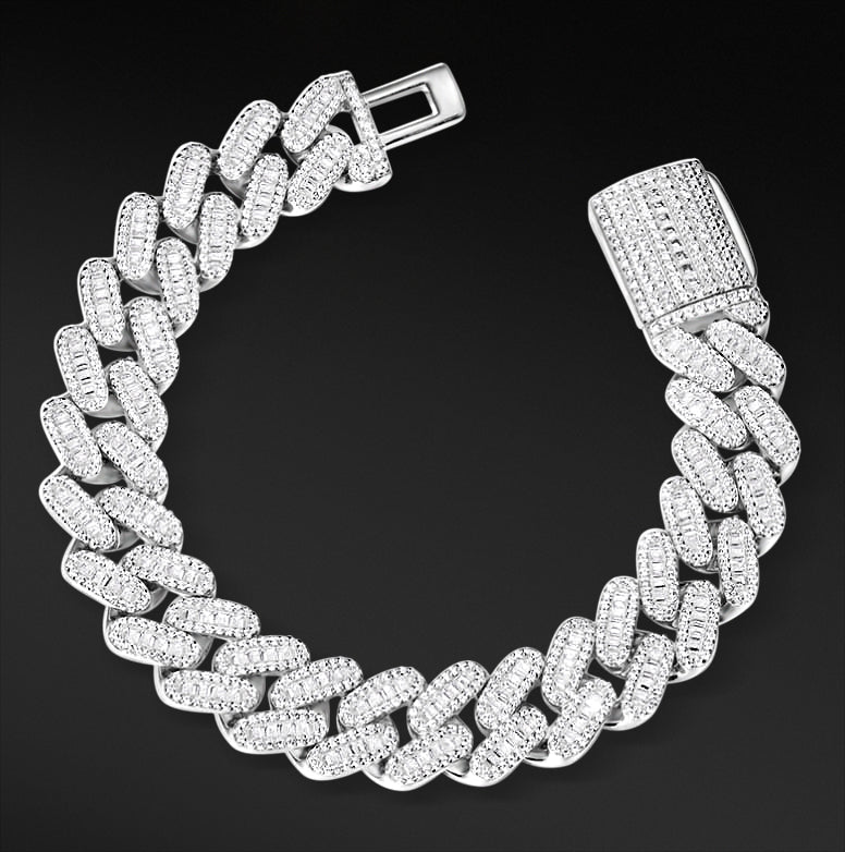 MOISSANIT PRONG CUBAN LINK WEISSGOLD 12MM
