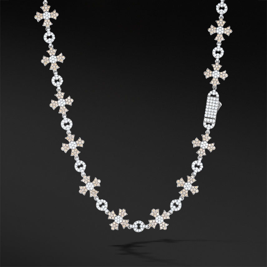 MOISSANITE CROSS LINK CHAIN - WHITE GOLD 12MM