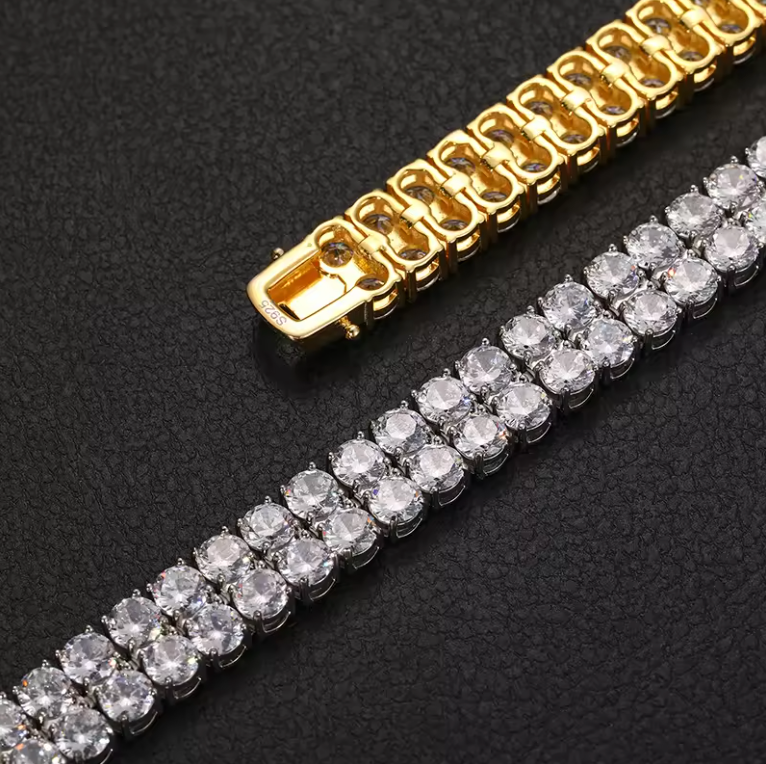"Moissanite Diamond Cluster Tennis Bracelet - White Gold"