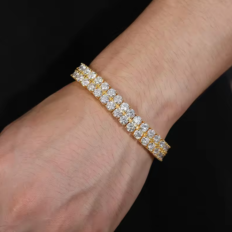 MOISSANIT DIAMANT CLUSTER TENNISARMBAND - GOLD