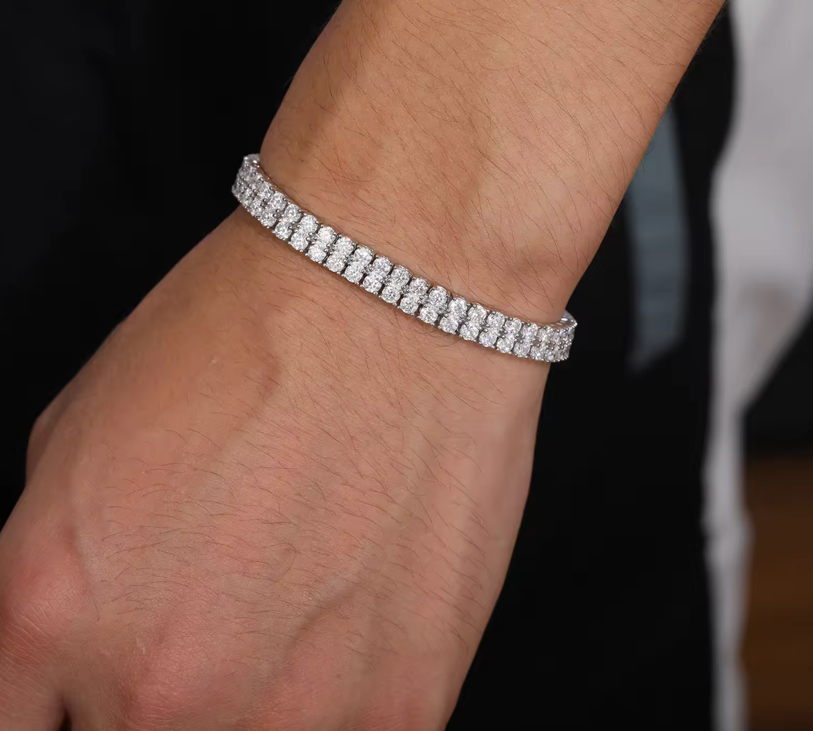 "Moissanit Diamant Cluster Tennis Armband - Weißgold"