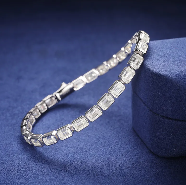 MOISSANIT BIG BAGUETTES ARMBAND - WEISSGOLD
