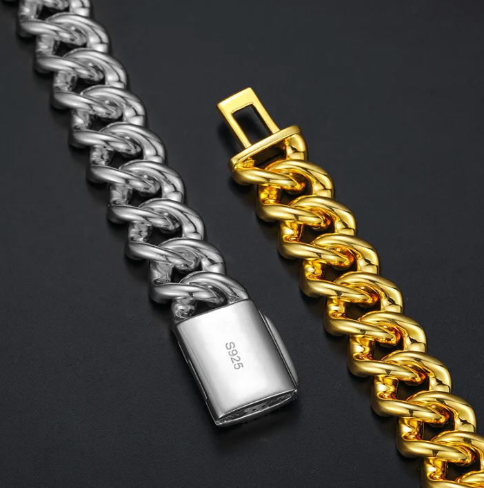 Moissanit Prong Cuban Link - 18 Karat Gold 12mm